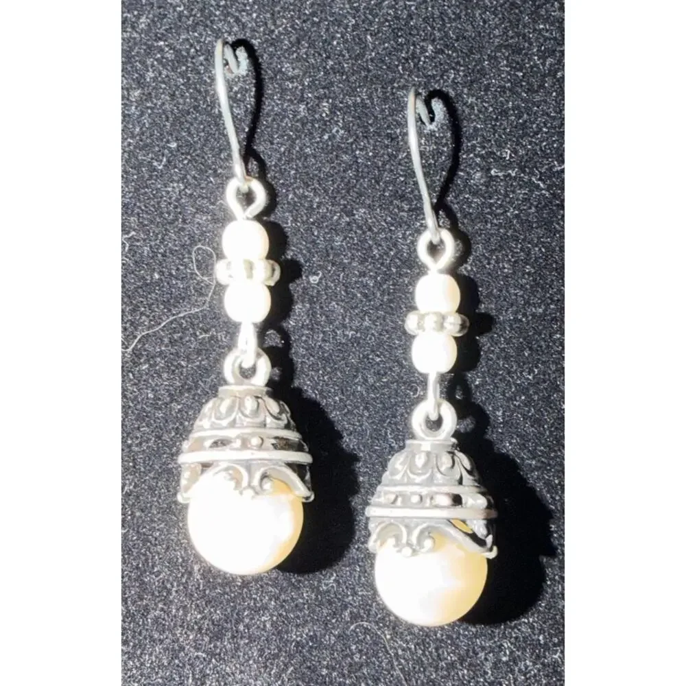 Glam Premier Designs Necklace Set in SilverTone with Pearls dangle earrings - Picture 2 of 9